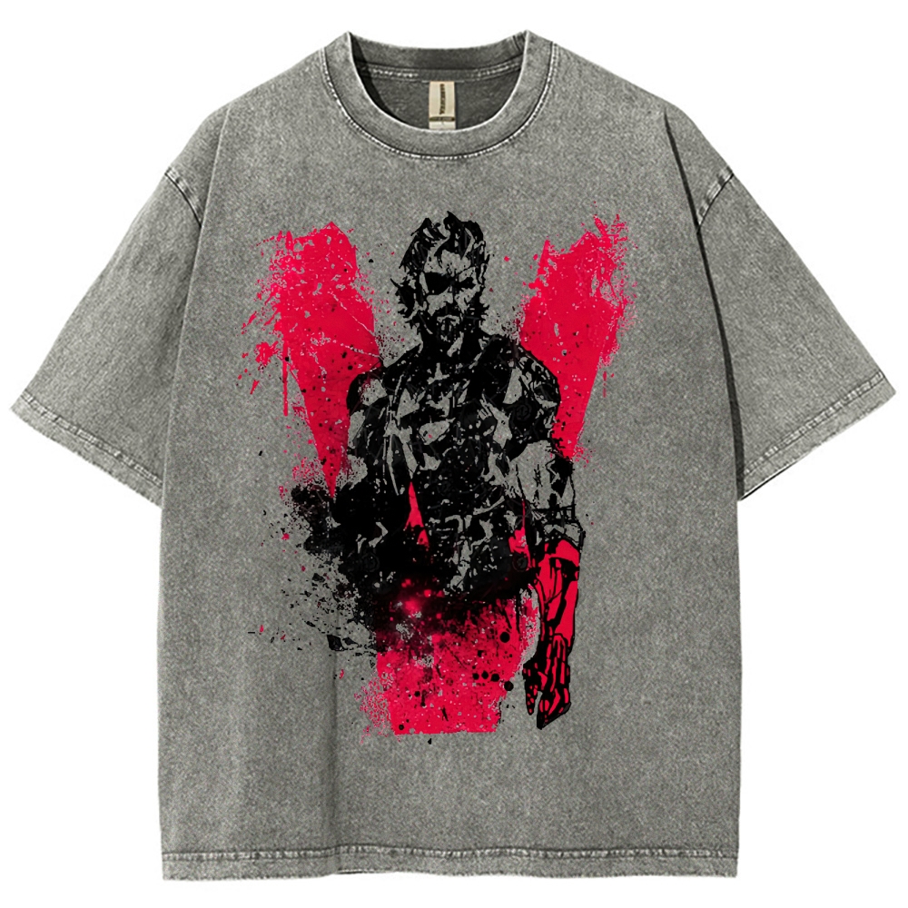 V-Themed Tactical Anti-Hero Graphic Washed T-Shirt