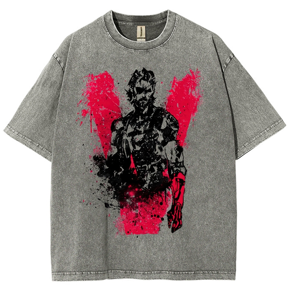 V-Themed Tactical Anti-Hero Graphic Washed T-Shirt
