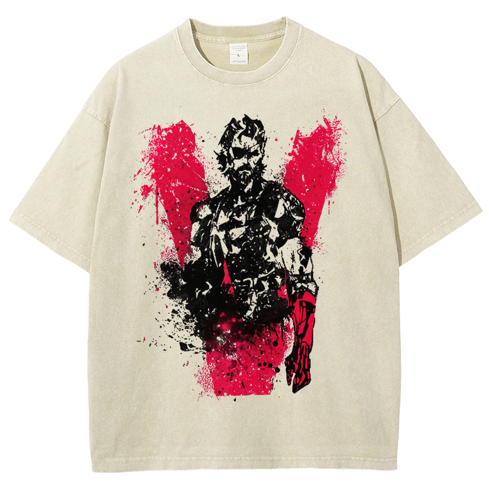 V-Themed Tactical Anti-Hero Graphic Washed T-Shirt