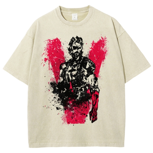 V-Themed Tactical Anti-Hero Graphic Washed T-Shirt
