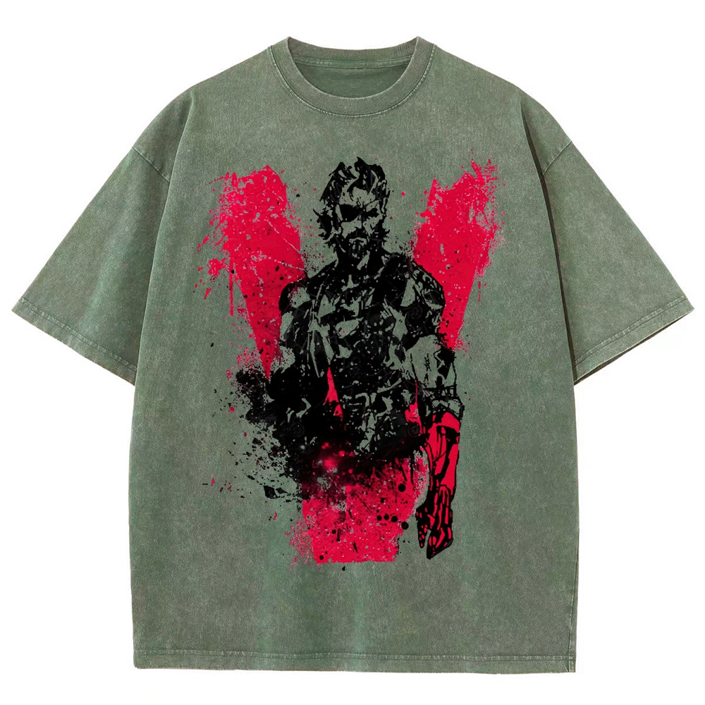 V-Themed Tactical Anti-Hero Graphic Washed T-Shirt