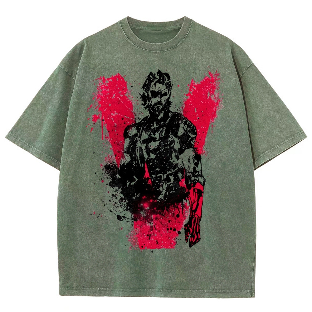 V-Themed Tactical Anti-Hero Graphic Washed T-Shirt