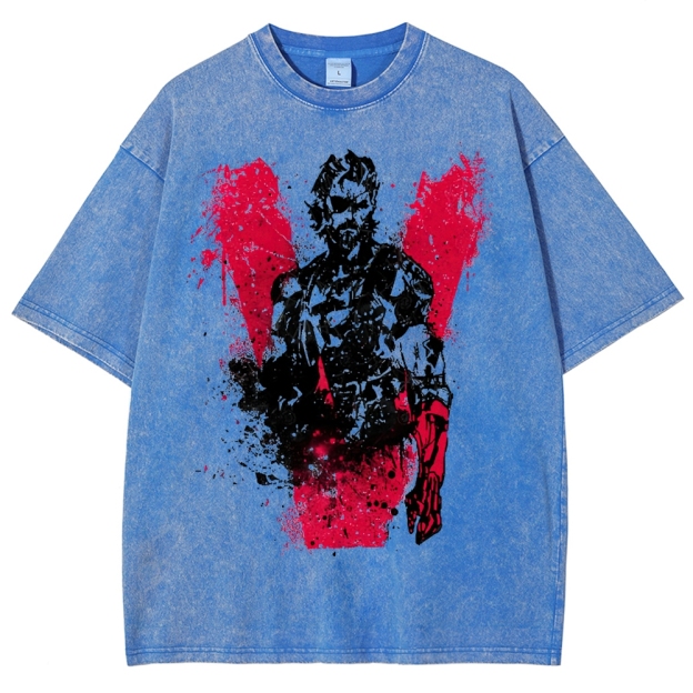 V-Themed Tactical Anti-Hero Graphic Washed T-Shirt