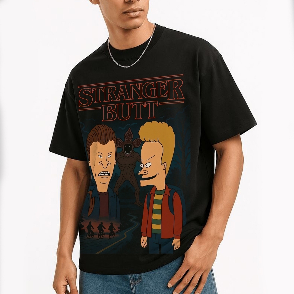 Stranger Butt Parody Cartoon Graphic Cotton T-shirt