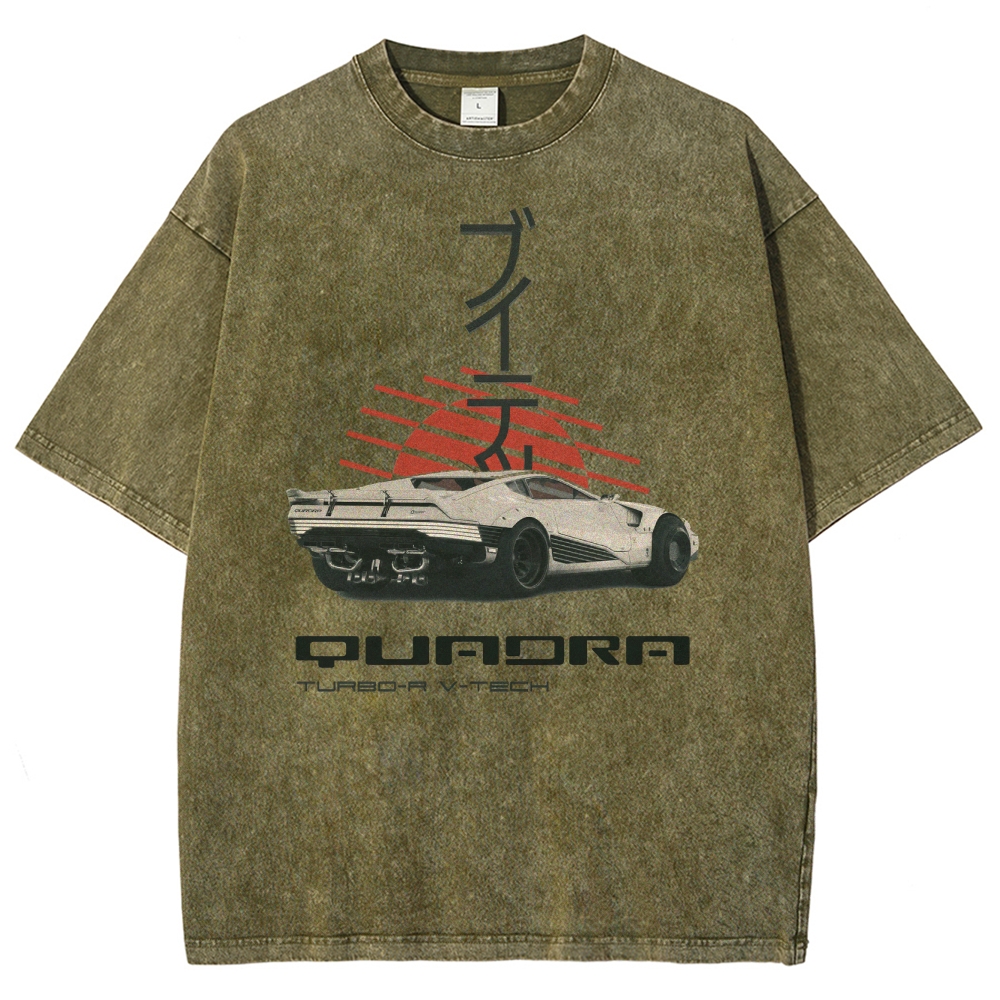 Quadra Turbo-R V-Tech Retro Cyberpunk Car Graphic Washed T-Shirt