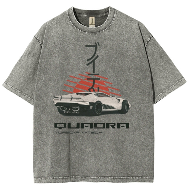 Quadra Turbo-R V-Tech Retro Cyberpunk Car Graphic Washed T-Shirt