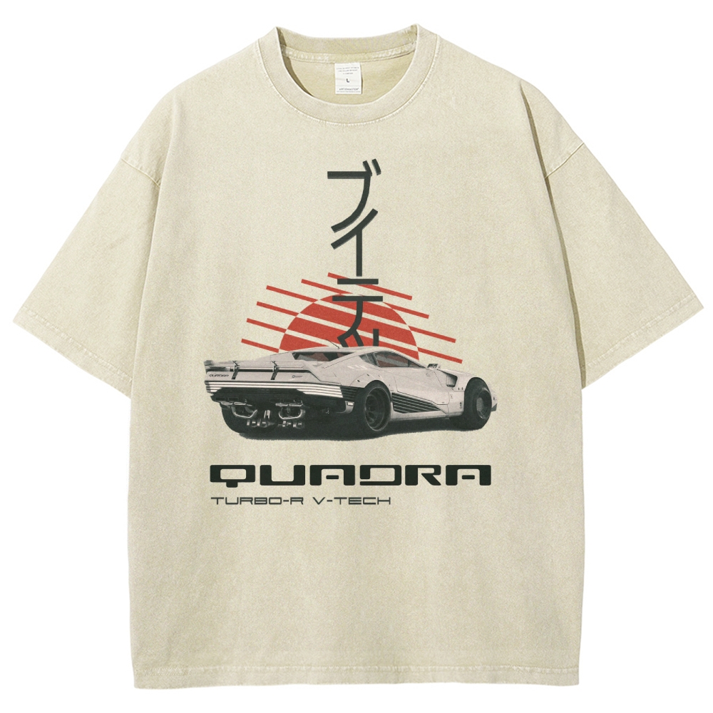Quadra Turbo-R V-Tech Retro Cyberpunk Car Graphic Washed T-Shirt