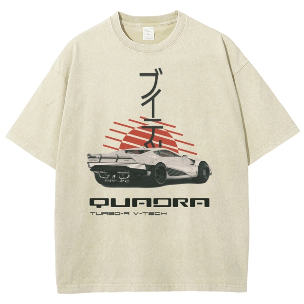 Quadra Turbo-R V-Tech Retro Cyberpunk Car Graphic Washed T-Shirt