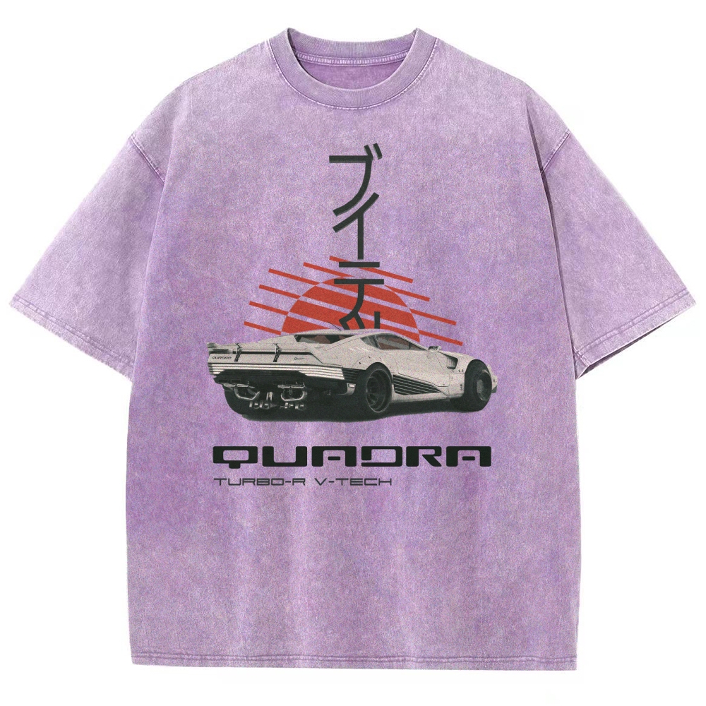 Quadra Turbo-R V-Tech Retro Cyberpunk Car Graphic Washed T-Shirt