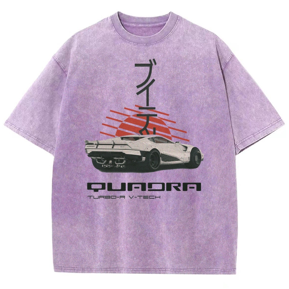 Quadra Turbo-R V-Tech Retro Cyberpunk Car Graphic Washed T-Shirt
