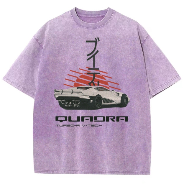 Quadra Turbo-R V-Tech Retro Cyberpunk Car Graphic Washed T-Shirt
