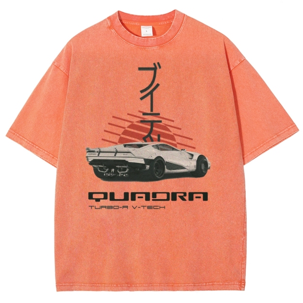Quadra Turbo-R V-Tech Retro Cyberpunk Car Graphic Washed T-Shirt