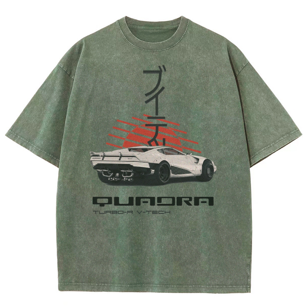 Quadra Turbo-R V-Tech Retro Cyberpunk Car Graphic Washed T-Shirt
