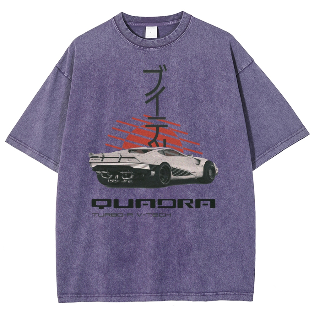 Quadra Turbo-R V-Tech Retro Cyberpunk Car Graphic Washed T-Shirt