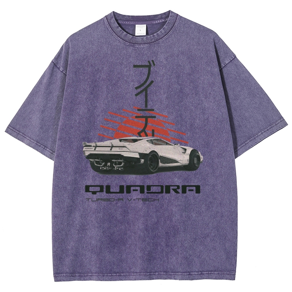 Quadra Turbo-R V-Tech Retro Cyberpunk Car Graphic Washed T-Shirt