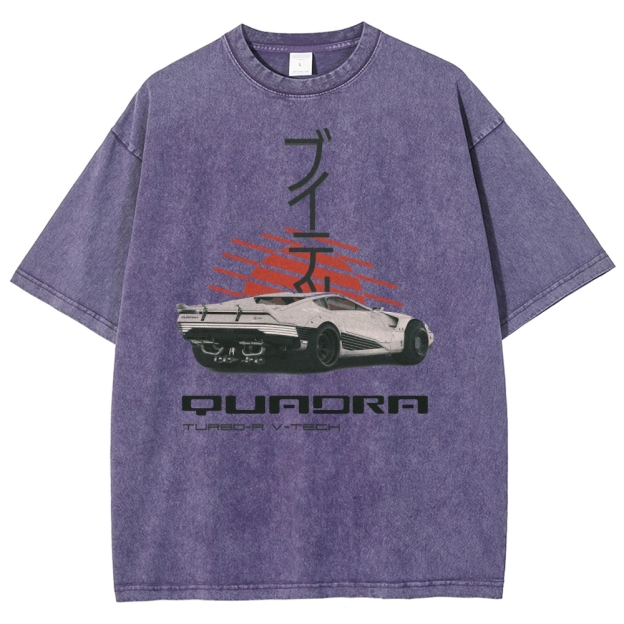 Quadra Turbo-R V-Tech Retro Cyberpunk Car Graphic Washed T-Shirt