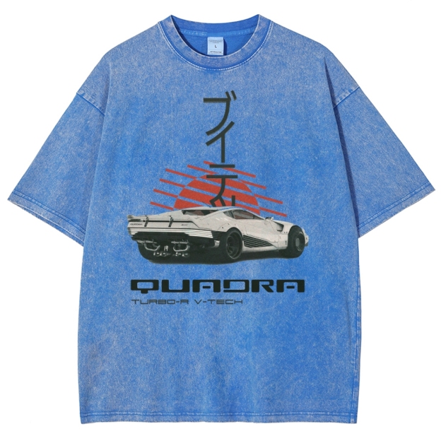 Quadra Turbo-R V-Tech Retro Cyberpunk Car Graphic Washed T-Shirt