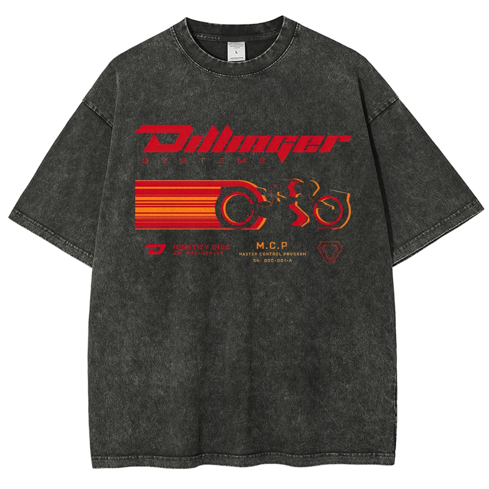Dillinger Systems Cyberpunk Motorcycle Graphic Washed T-Shirt