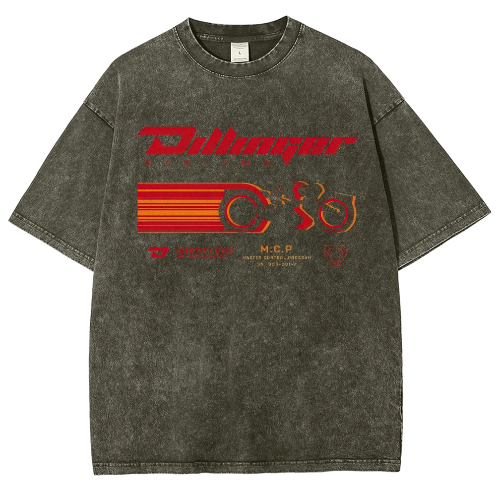 Dillinger Systems Cyberpunk Motorcycle Graphic Washed T-Shirt