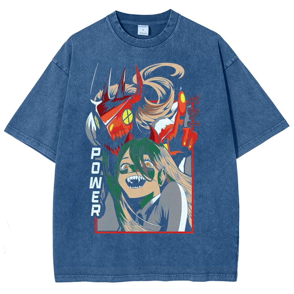 Power Fiend Graphic Anime Washed T-Shirt 