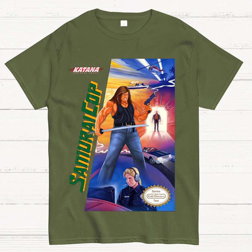 Katana Samurai Cop Retro Action Graphic Cotton T-shirt