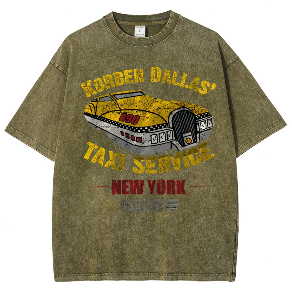 Retro Sci-Fi Korben Dallas Taxi Washed T-Shirt 
