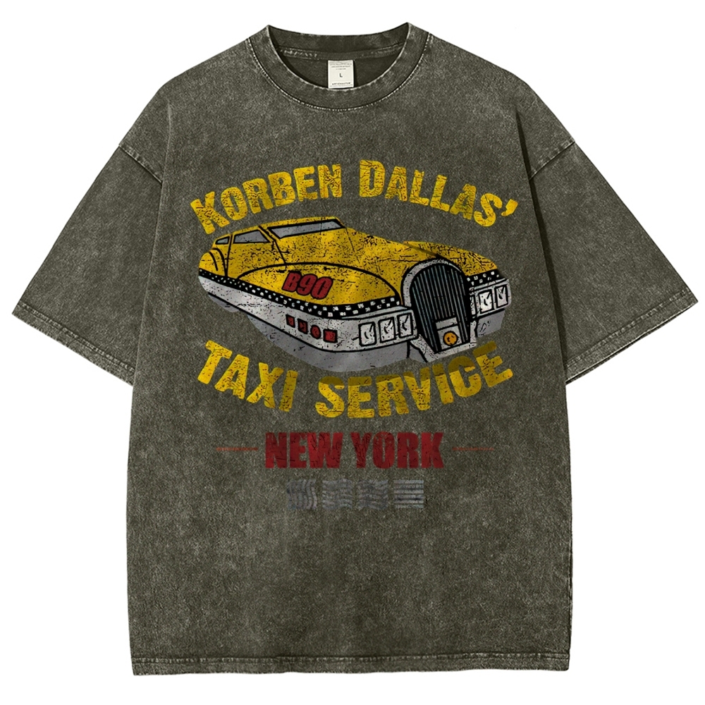 Retro Sci-Fi Korben Dallas Taxi Washed T-Shirt 