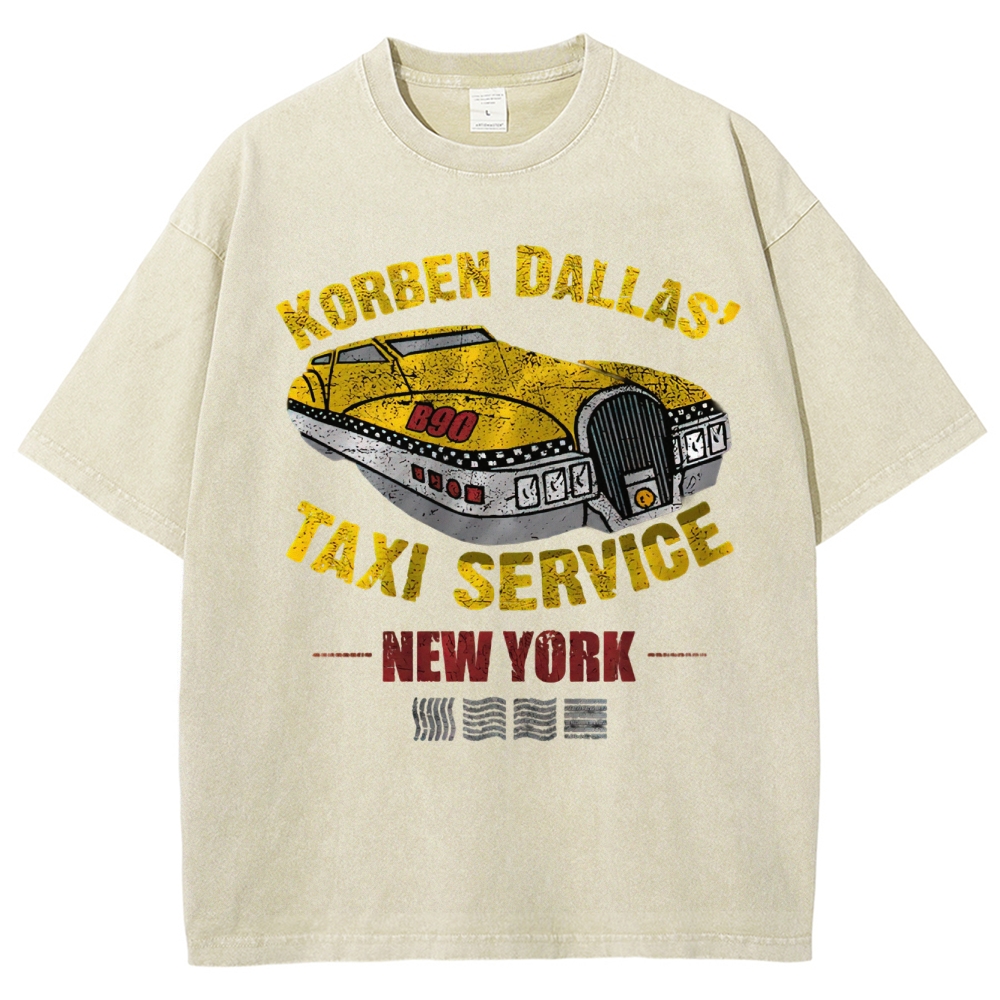 Retro Sci-Fi Korben Dallas Taxi Washed T-Shirt 