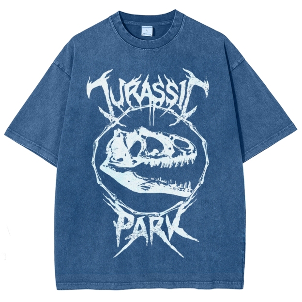  Metal-Style Dino Skull Graphic Washed T-Shirt