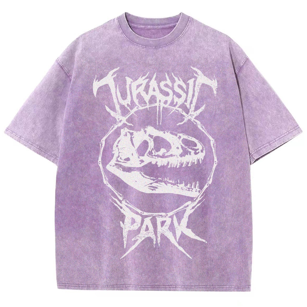  Metal-Style Dino Skull Graphic Washed T-Shirt