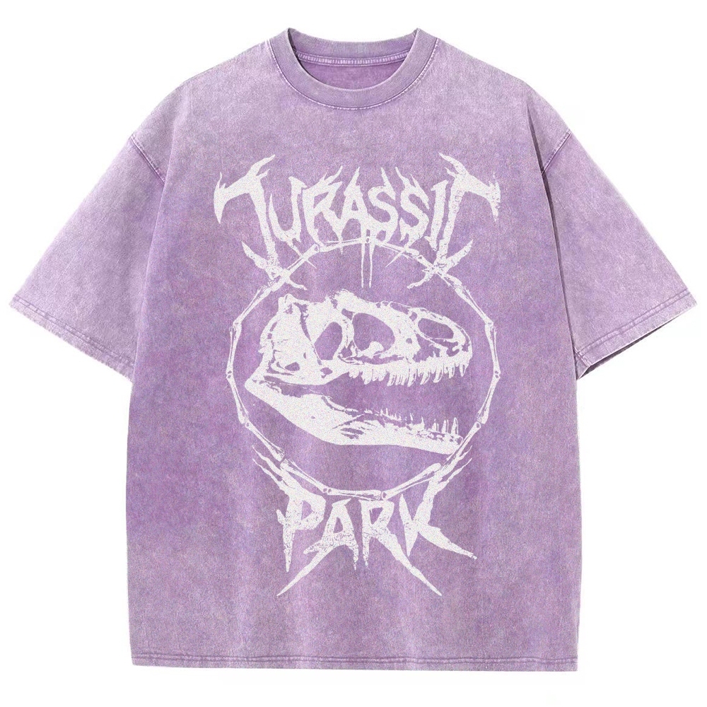 Metal-Style Dino Skull Graphic Washed T-Shirt