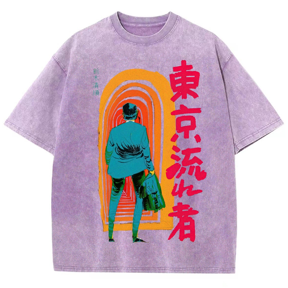 Tokyo Drifter Neo-Noir Graphic Washed T-Shirt