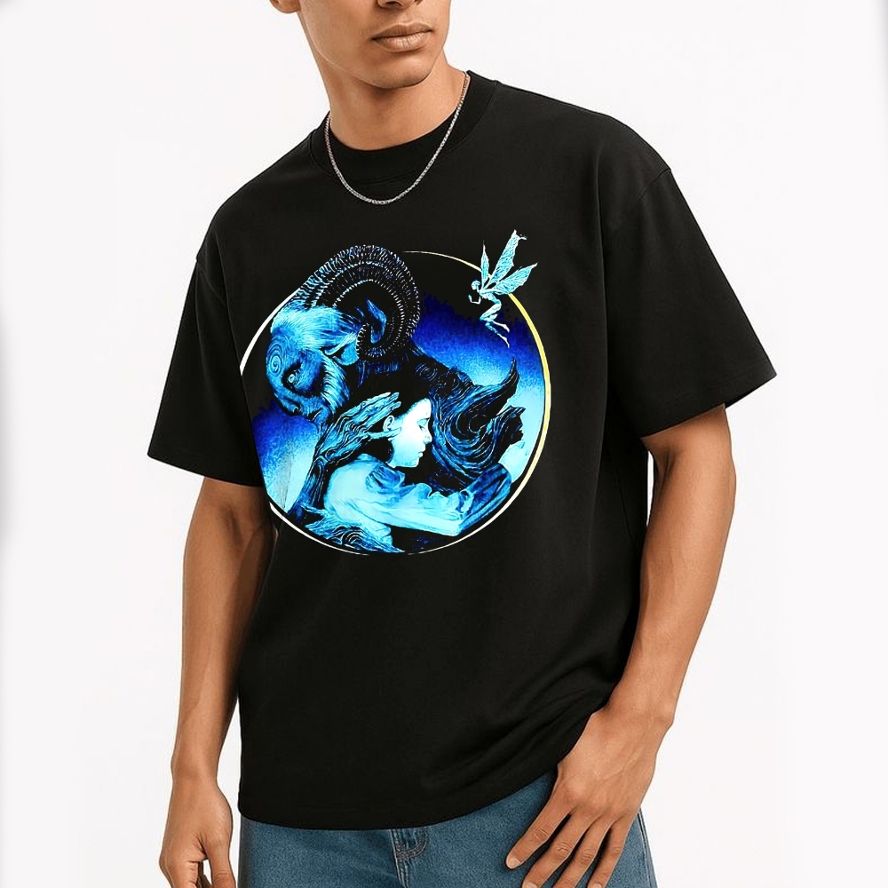 Moonlit Faun & Figure Surreal Graphic Cotton T-shirt