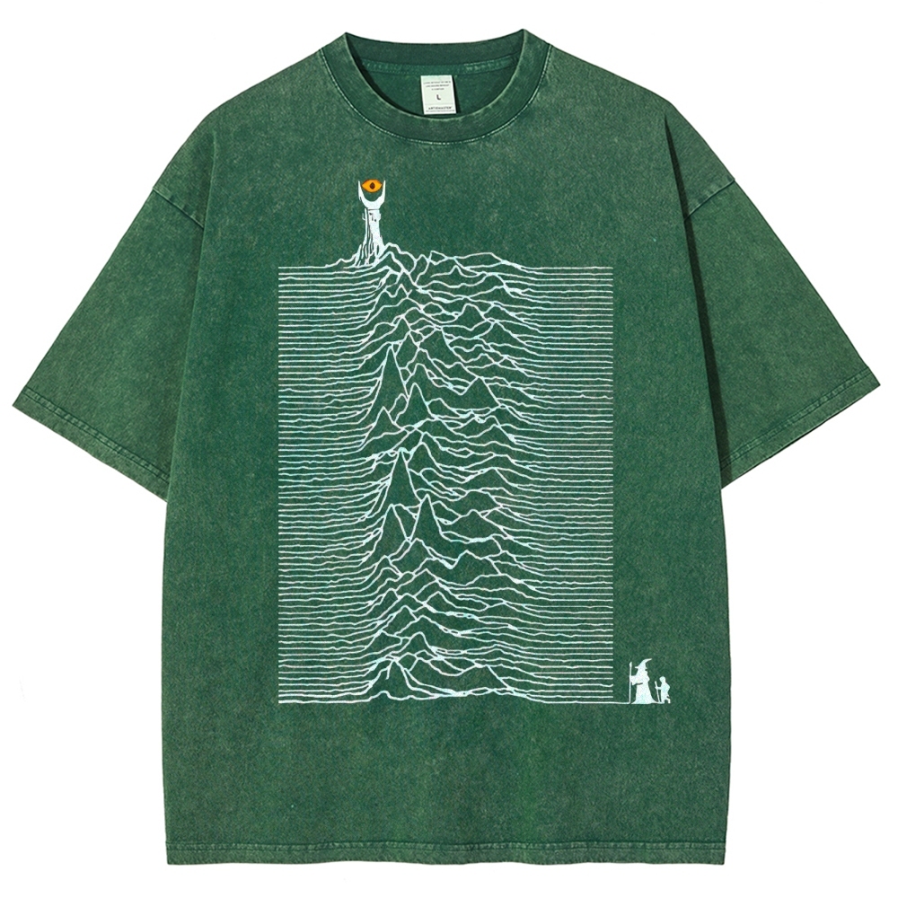Wave-Distorted Landscape Surreal Graphic Washed T-Shirt