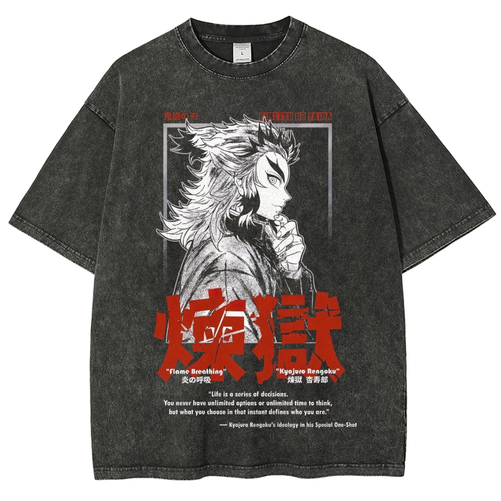 Demon Slayer Flame Breathing Graphic Washed T-Shirt