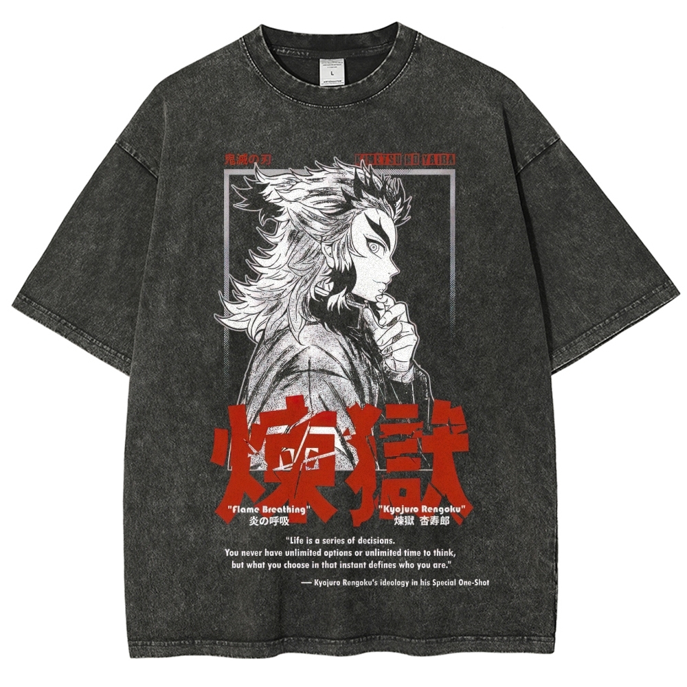 Demon Slayer Flame Breathing Graphic Washed T-Shirt