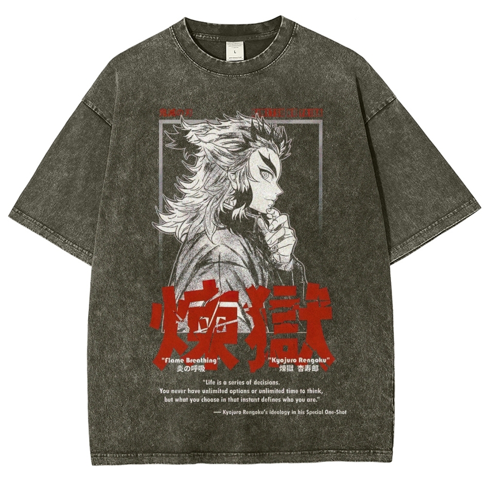Demon Slayer Flame Breathing Graphic Washed T-Shirt