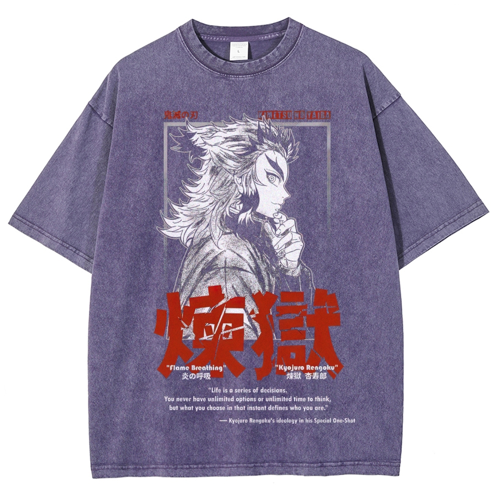Demon Slayer Flame Breathing Graphic Washed T-Shirt