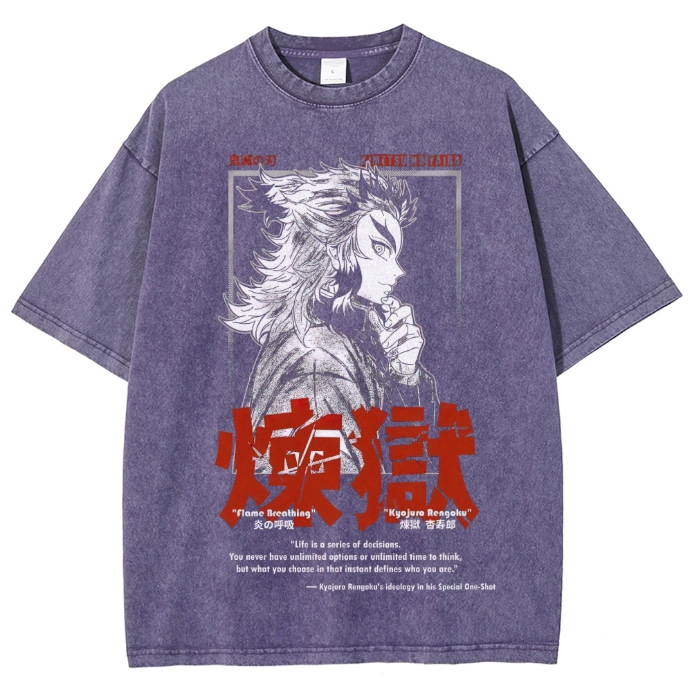 Demon Slayer Flame Breathing Graphic Washed T-Shirt