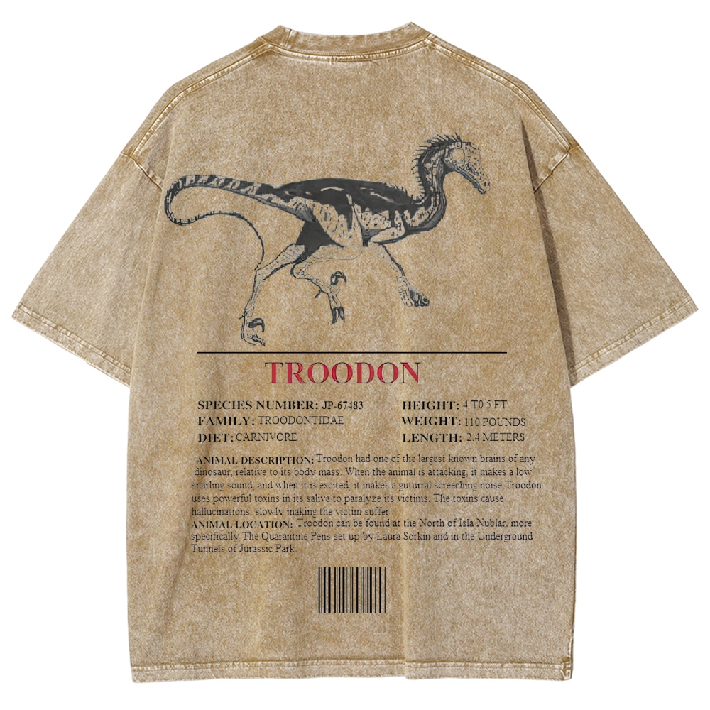 Troodon Dinosaur Field Log Graphic Washed T-Shirt