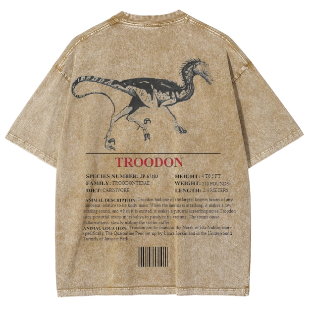 Troodon Dinosaur Field Log Graphic Washed T-Shirt