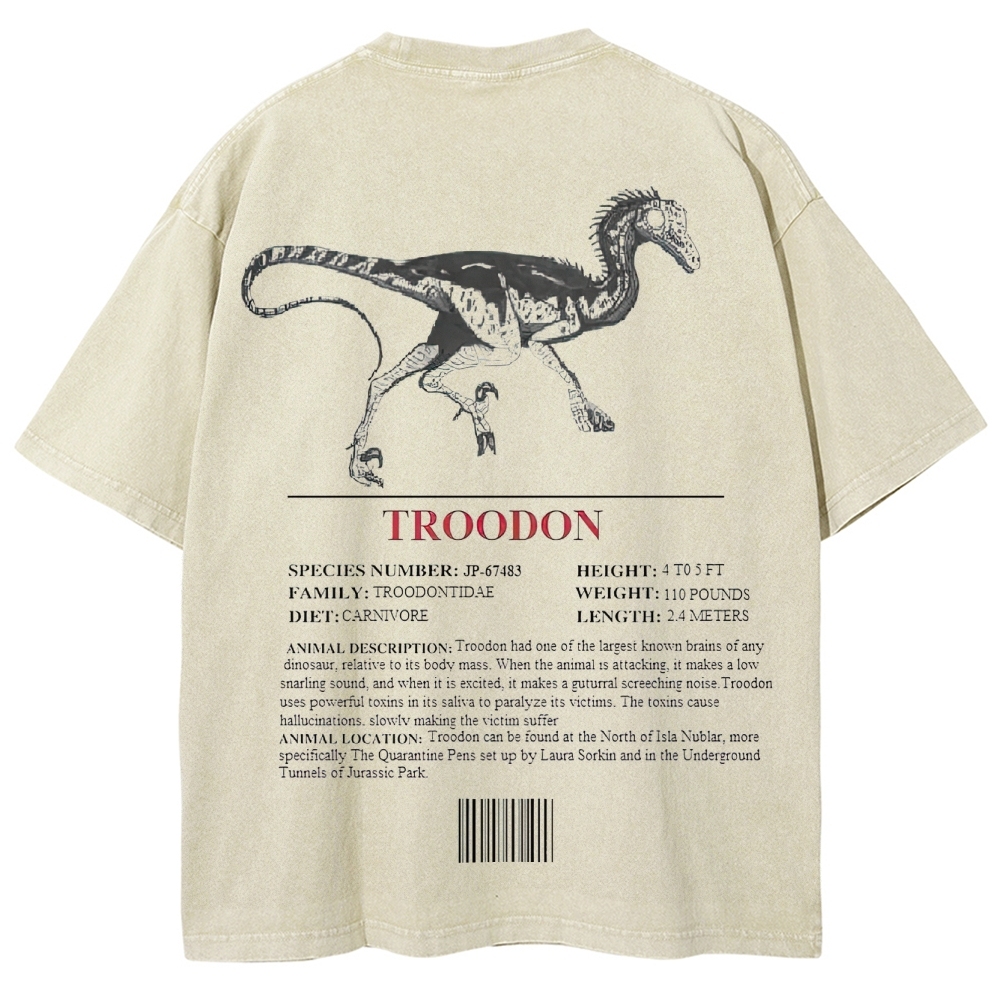 Troodon Dinosaur Field Log Graphic Washed T-Shirt