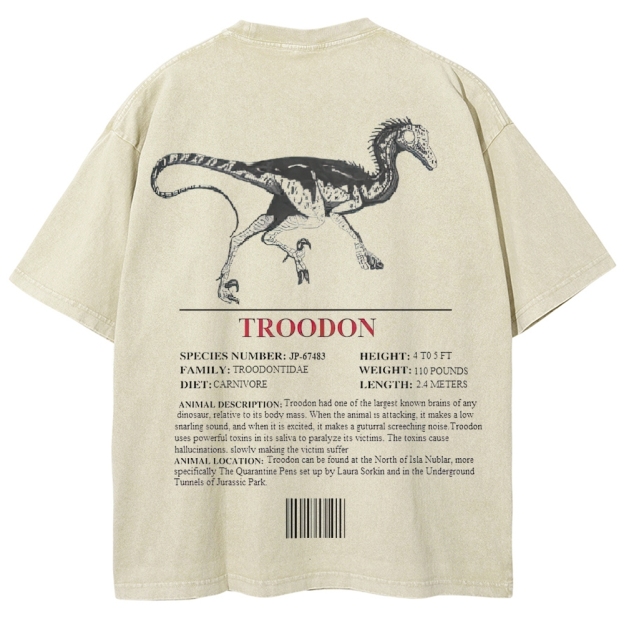 Troodon Dinosaur Field Log Graphic Washed T-Shirt