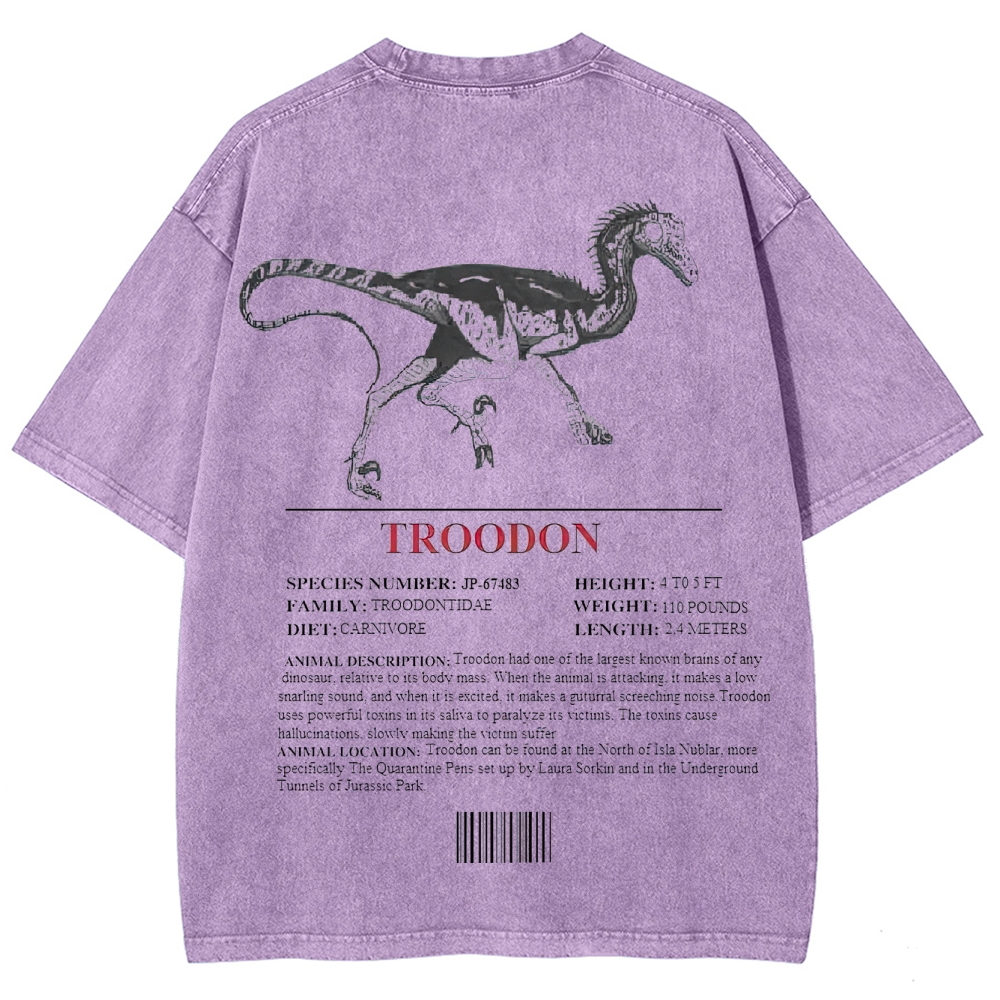 Troodon Dinosaur Field Log Graphic Washed T-Shirt