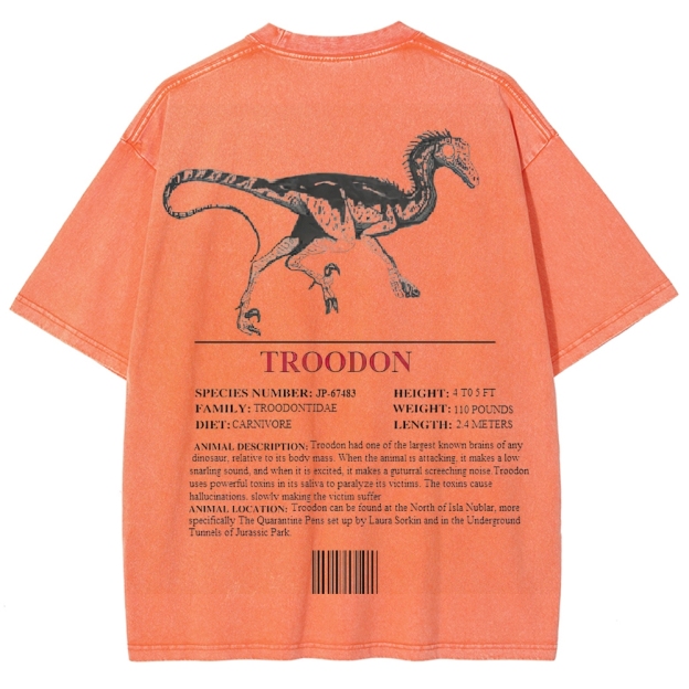 Troodon Dinosaur Field Log Graphic Washed T-Shirt