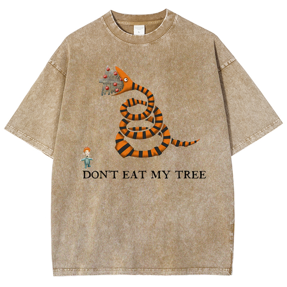Don't Eat My Tree Whimsical Creature Graphic Washed T-Shirt