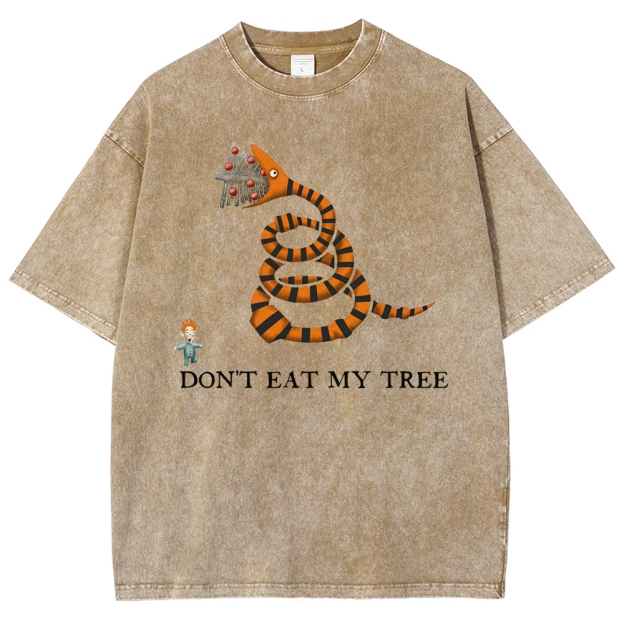 Don't Eat My Tree Whimsical Creature Graphic Washed T-Shirt