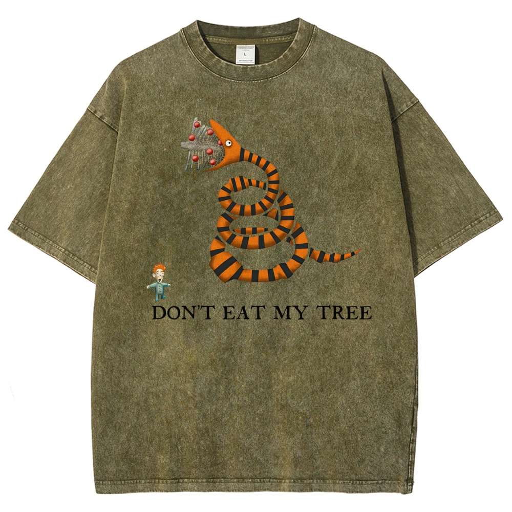 Don't Eat My Tree Whimsical Creature Graphic Washed T-Shirt