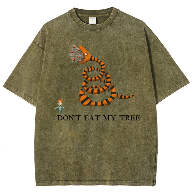 Don't Eat My Tree Whimsical Creature Graphic Washed T-Shirt