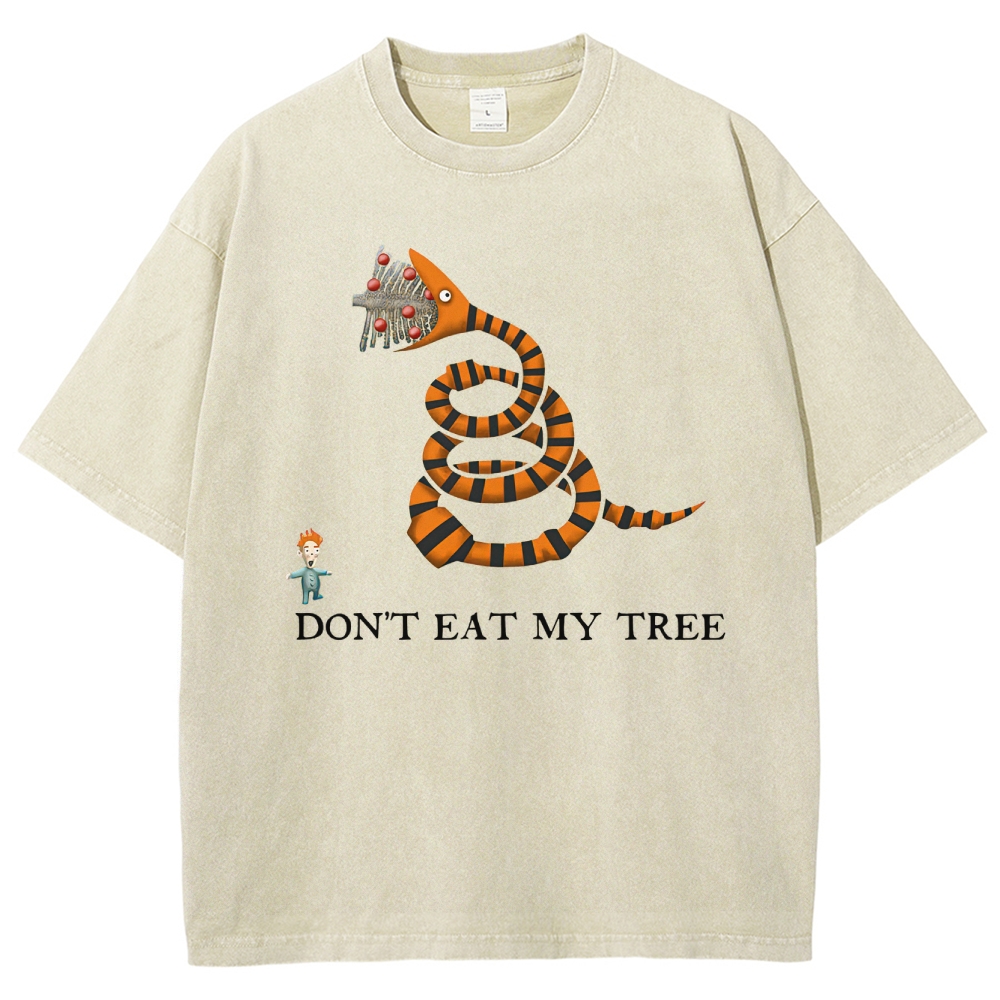 Don't Eat My Tree Whimsical Creature Graphic Washed T-Shirt